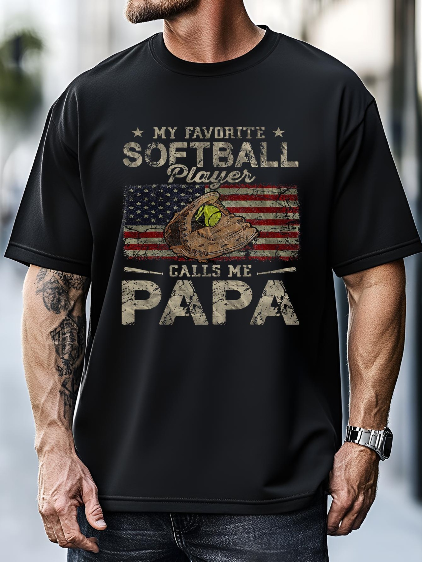 Unisex My Favorite Softball Player Calls Me Papa Father's Day T-Shirt