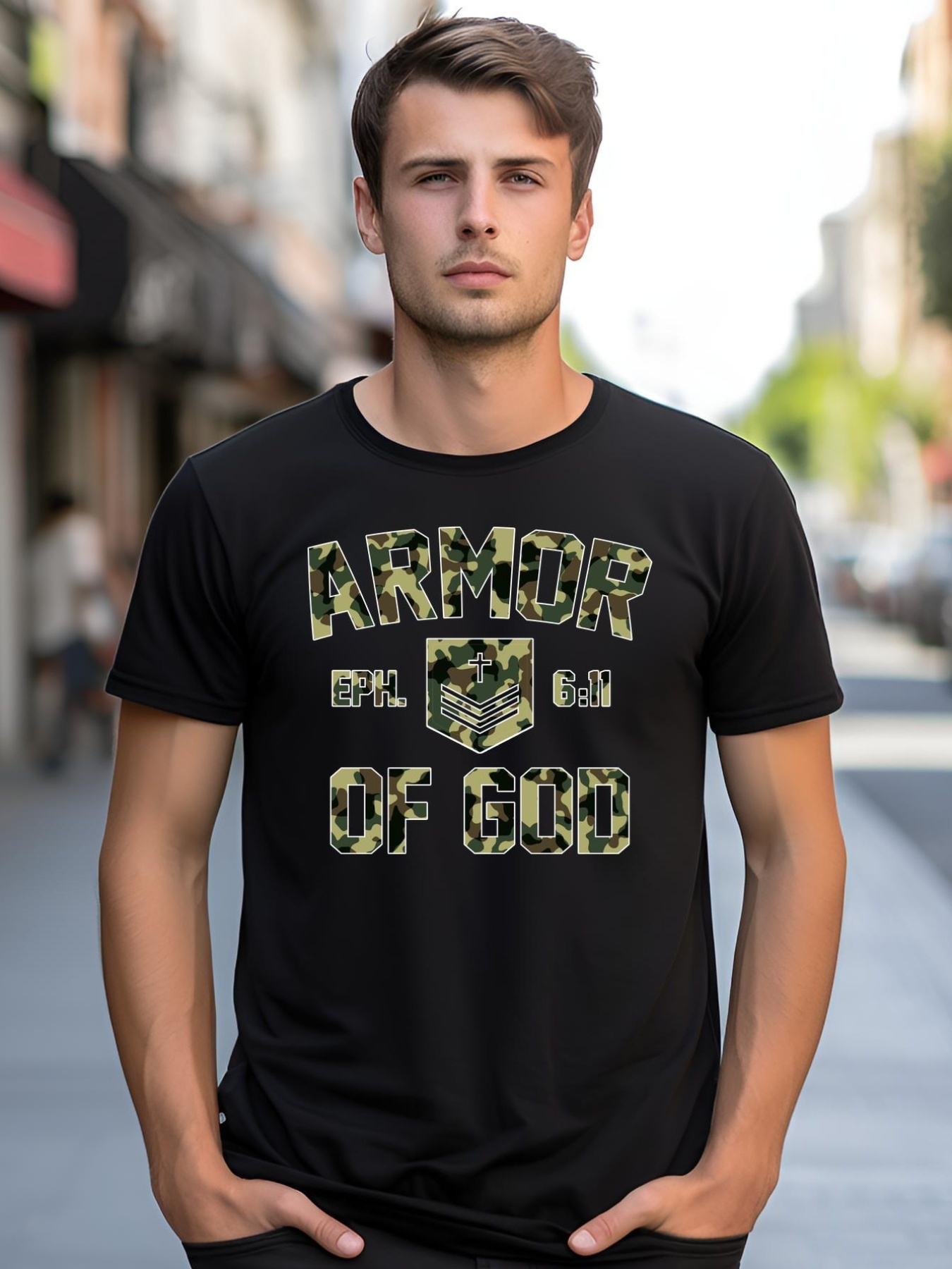 Unisex Armor Of God Military Camo Camouflage shirt  Print Tee t-shirt