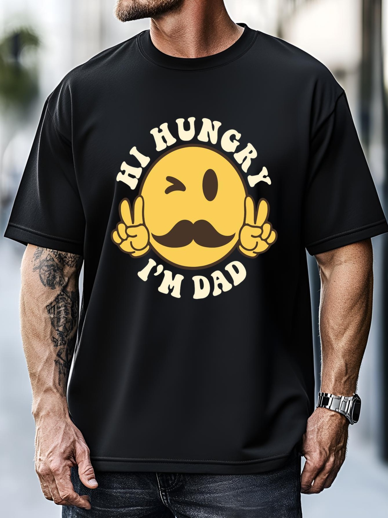 Unisex Smile Face Hi Hungry I'm Dad Funny Dad Jokes Father's Day T-Shirt