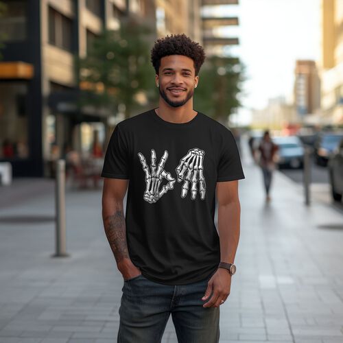 Men's Skeleton Hand Printed 100% Cotton T-Shirt-pod4team