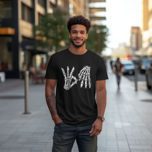 Men's Skeleton Hand Printed 100% Cotton T-Shirt-pod4team