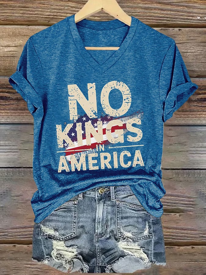 Women's V-Neck No Kings In America 4th Of July Graphic Tee