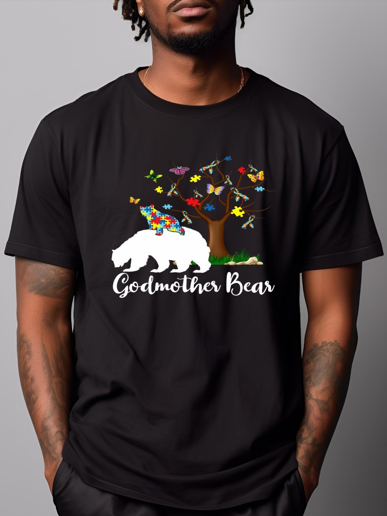 Unisex Godmother Bear Autism Awareness Love Support T-Shirt