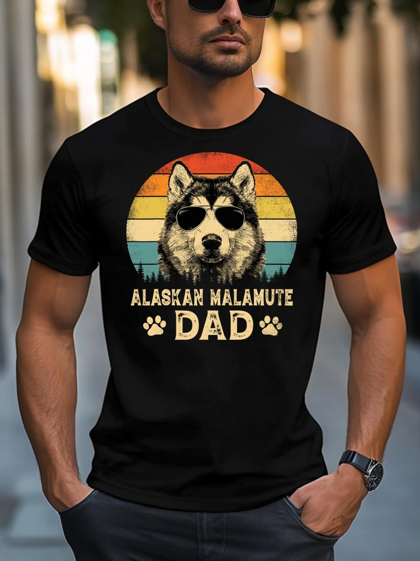 Unisex Vintage Alaskan Malamute Dad Dog Lovers FatherS Day T-Shirt