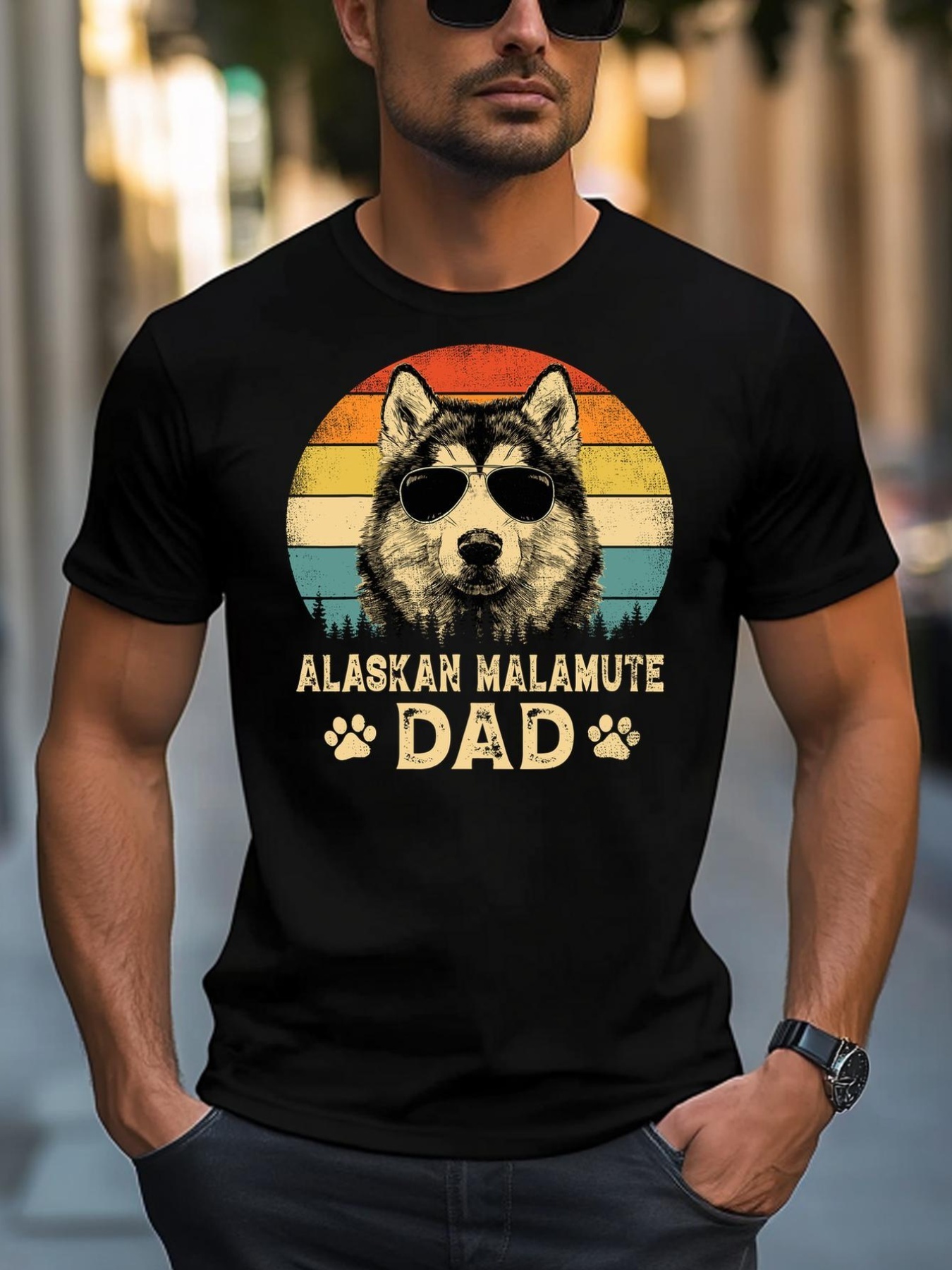 Unisex Vintage Alaskan Malamute Dad Dog Lovers FatherS Day T-Shirt