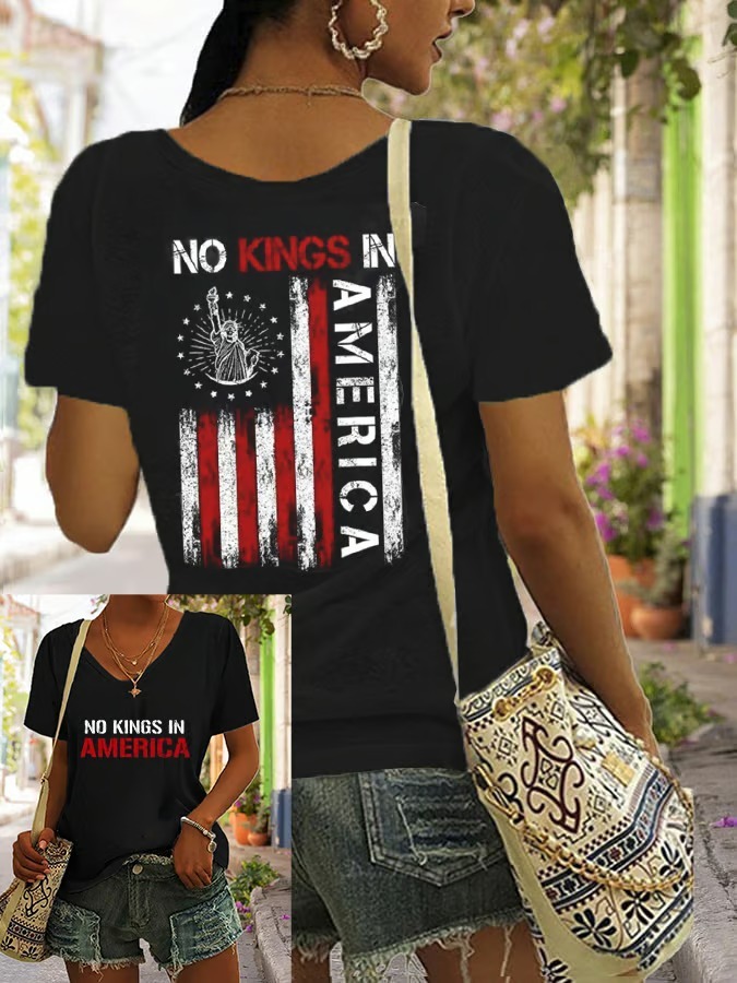 Women's Casual Back American Flag Printed Graphic Tee