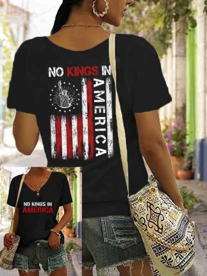 Women's Casual Back American Flag Printed Graphic Tee
