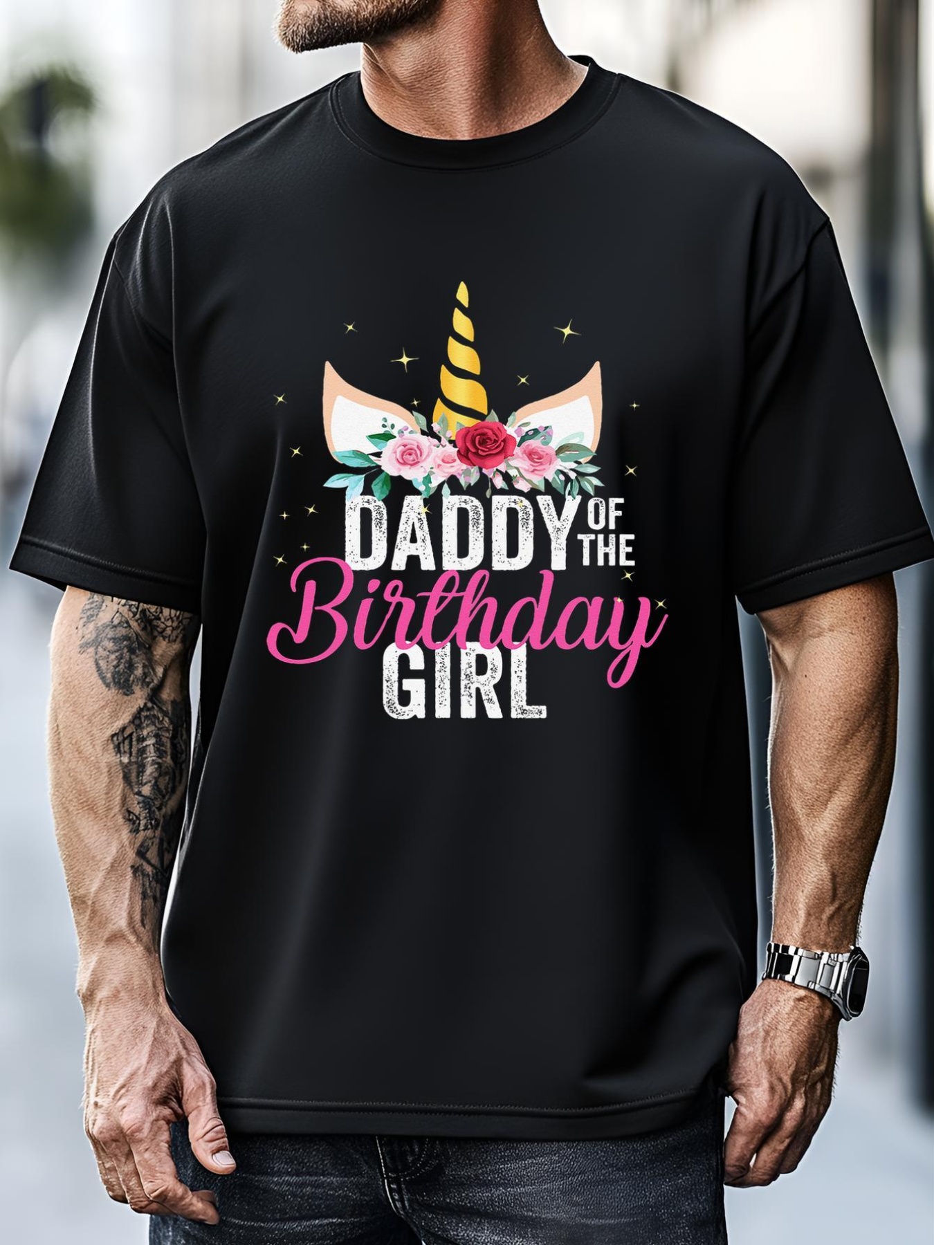 Unisex Daddy Of The Birthday Father Gifts Unicorn Birthday T-Shirt
