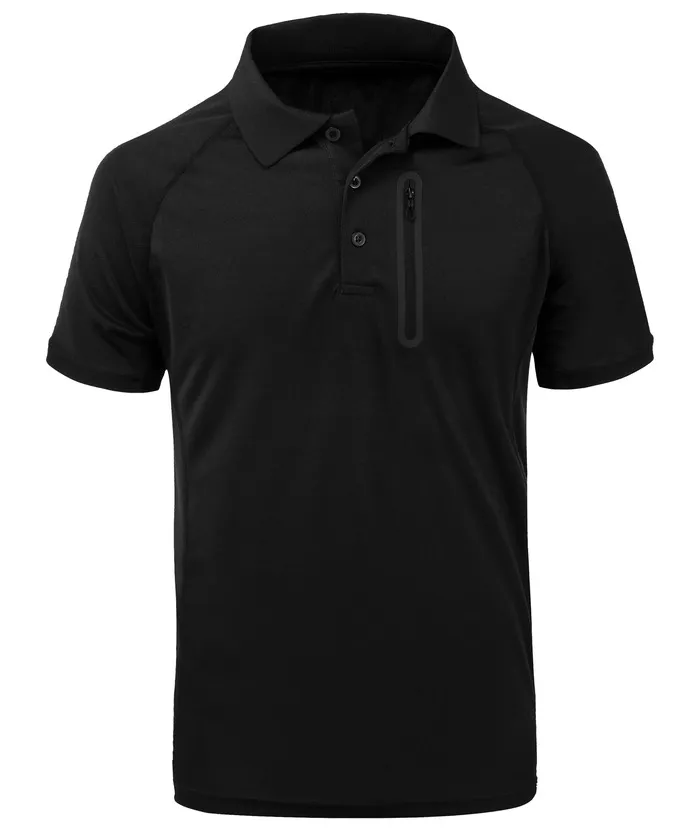 Men's Dri-fit Solid Color Zip Up Pocket Polo Shirt