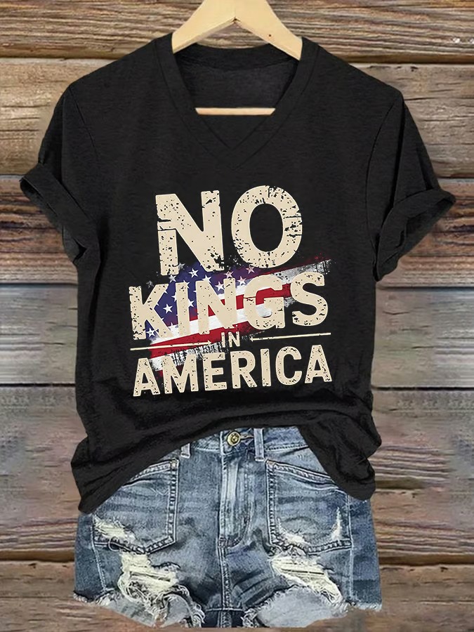 Women's V-Neck No Kings In America 4th Of July Graphic Tee
