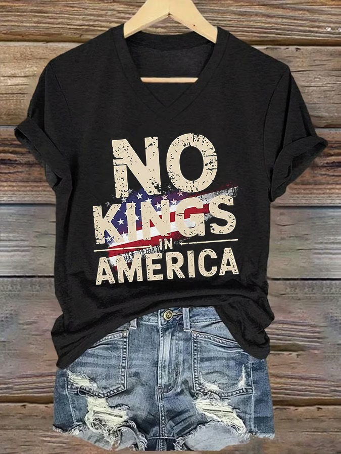 Women's V-Neck No Kings In America 4th Of July Graphic Tee