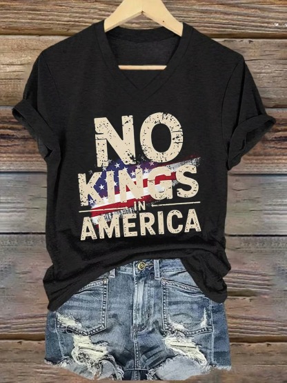 Women's V-Neck No Kings In America 4th Of July Graphic Tee