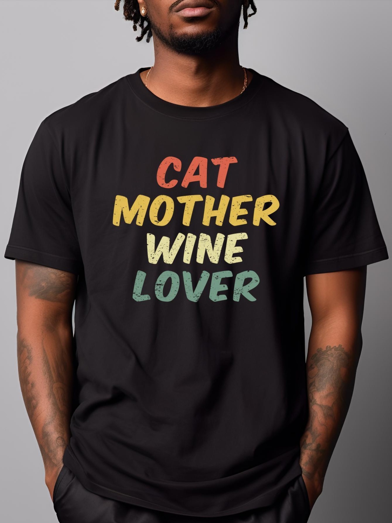 Unisex Retro Cat Mother Wine Lover Funny Pet Cat Lover Mother's Day Gift T-Shirt