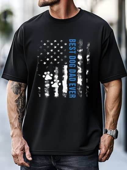 Unisex Best Dog Dad Ever American Flag FatherS Day Dog Lover Paw T-Shirt