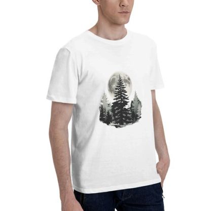 Men's Full Moon On Forest 100% Cotton T-Shirt-pod4team