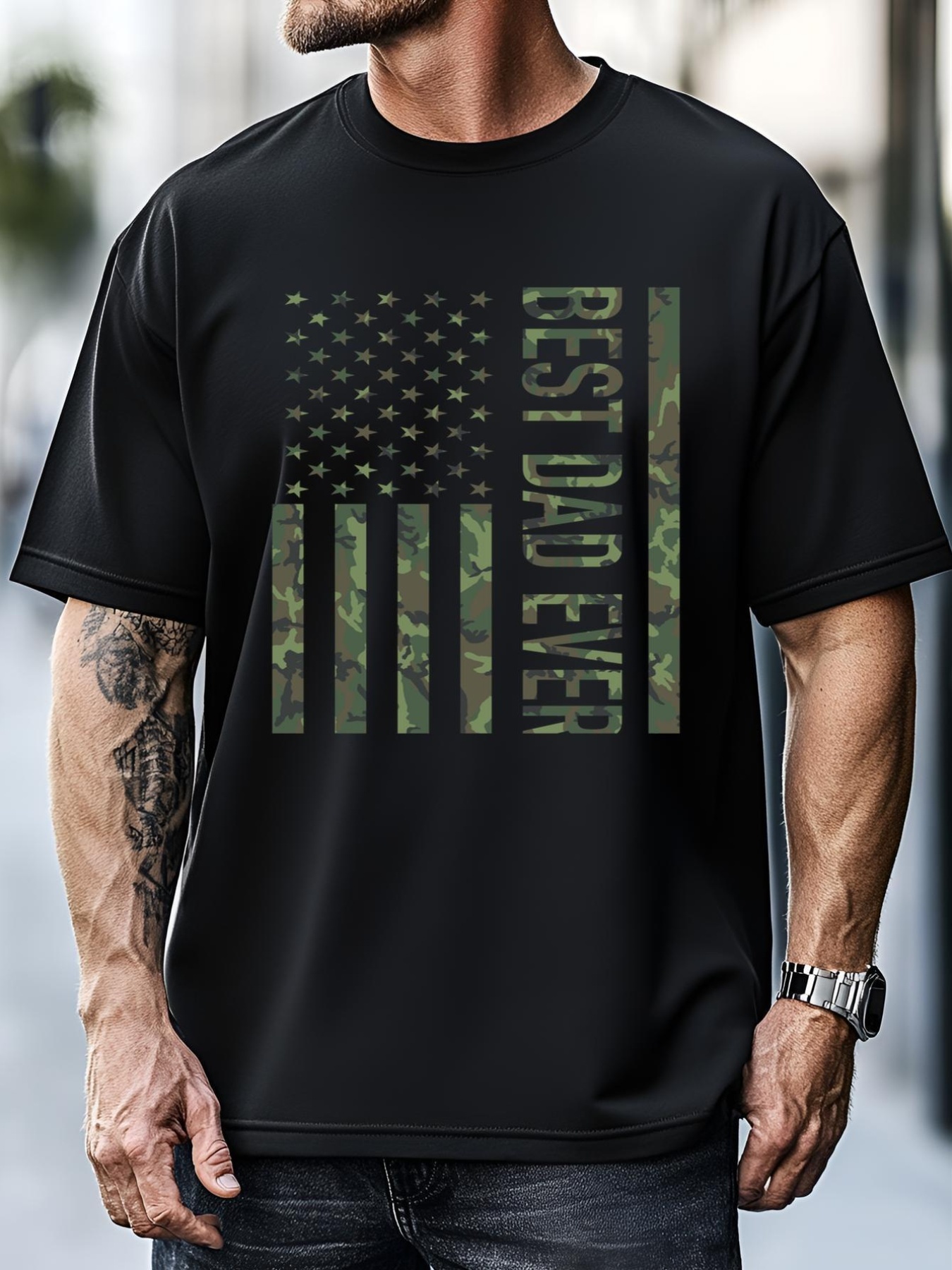 Unisex Best Dad Ever American Us Camouflage Flag Gift For Father Gift T-Shirt