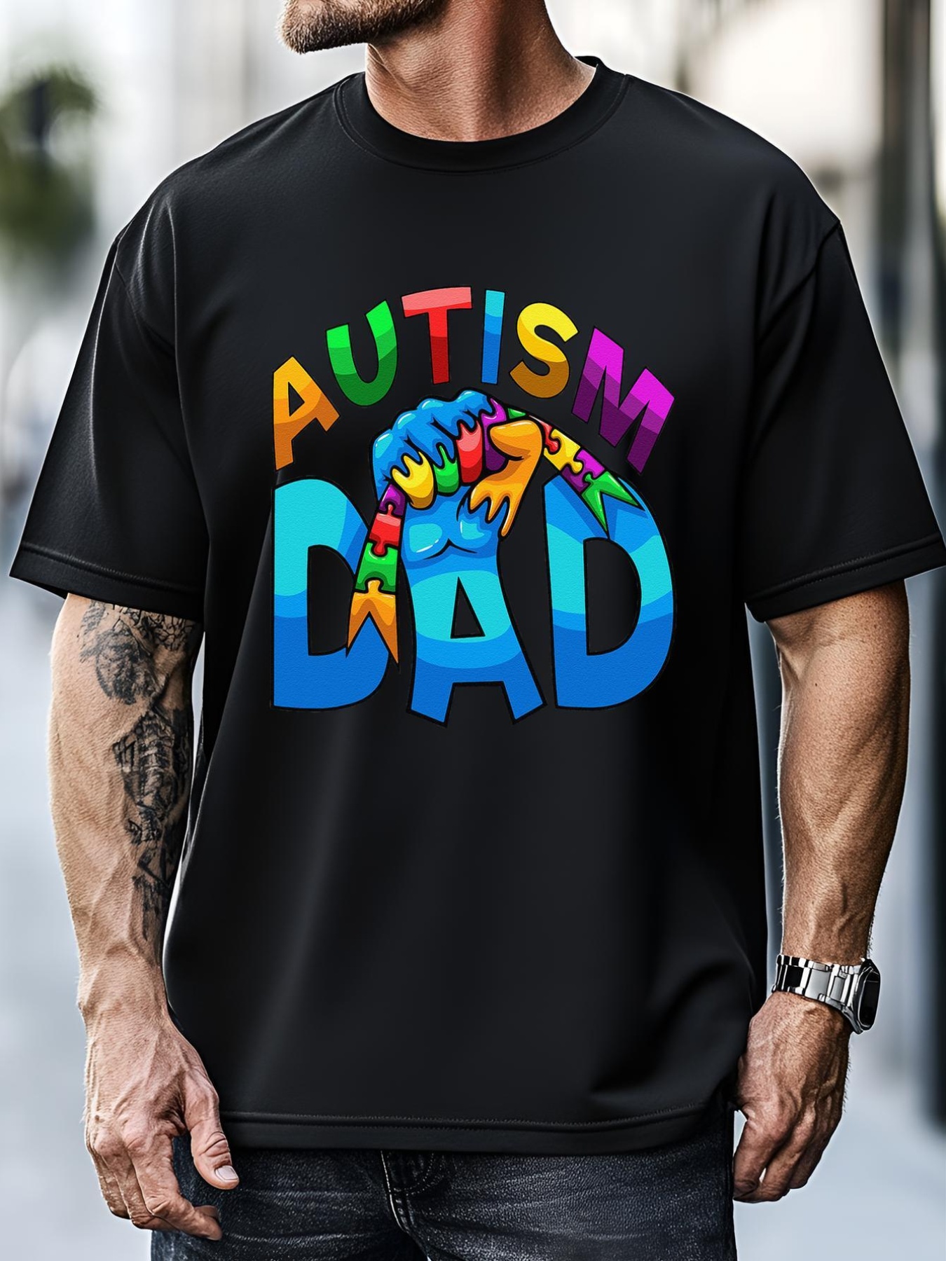 Unisex Autism Dad Motivational Autism For Fathers Puzzles T-Shirt