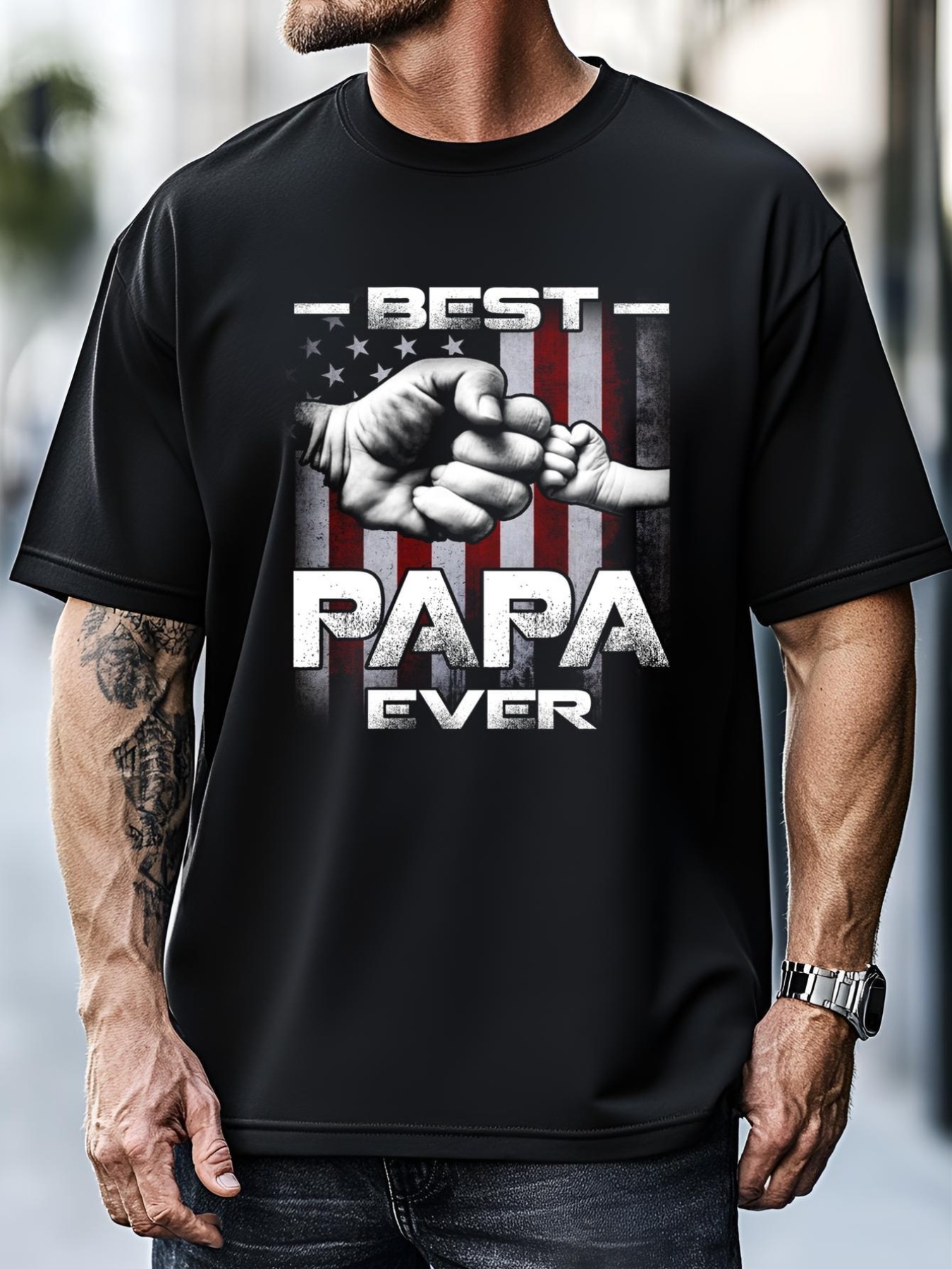 Unisex Best Papa Ever Fistcool Giftbump Usa Flag Fathers Day Gift T-Shirt
