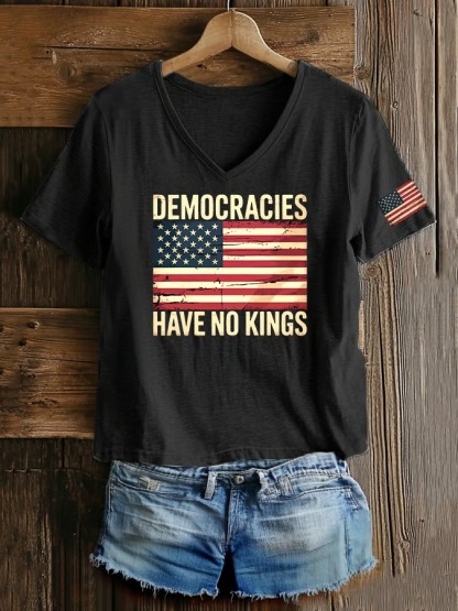Women's Casual Retro American Flag printed Graphic Tee