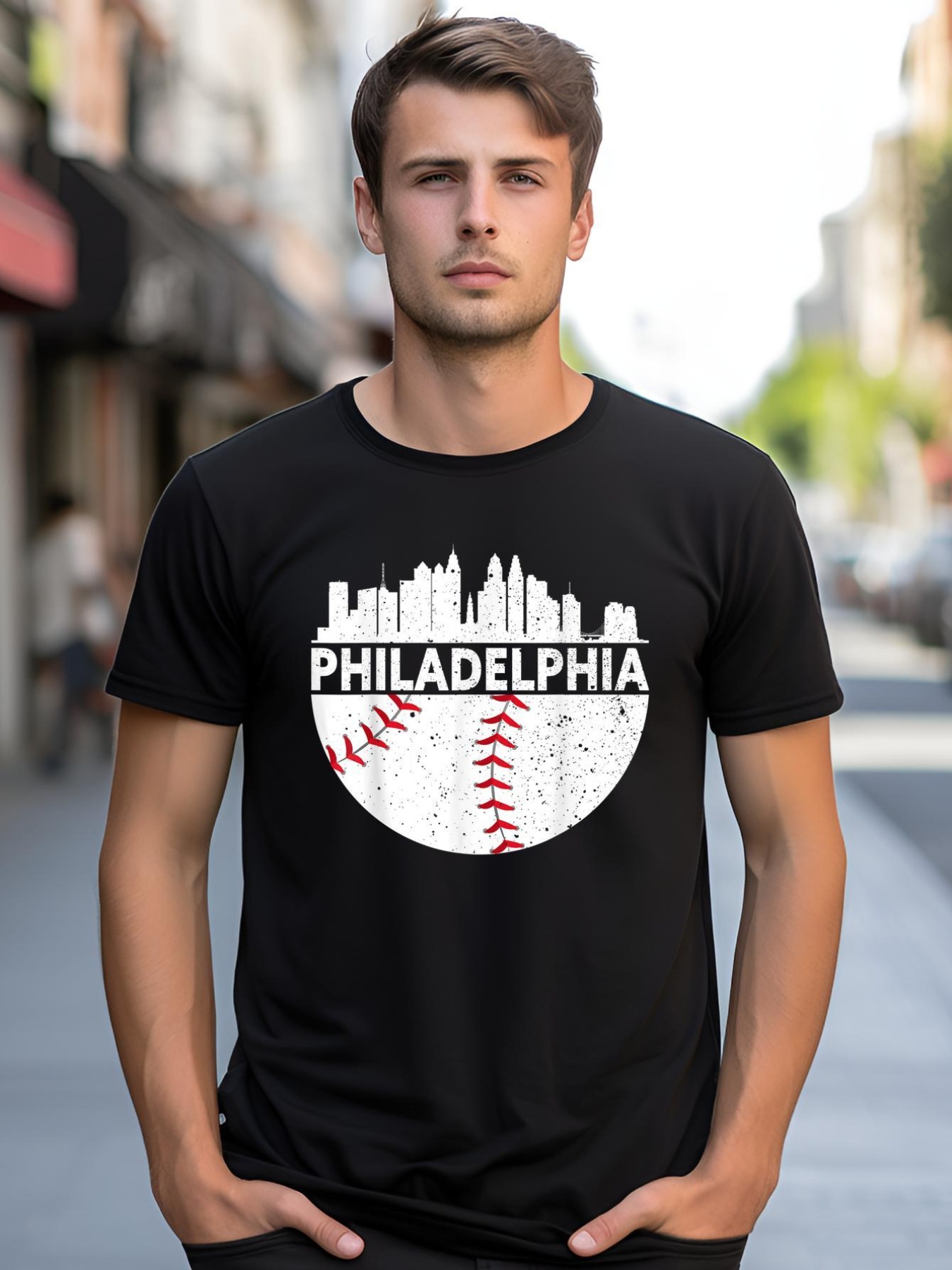 Unisex Vintage Philadelphia Skyline Baseball Retro Philly Cityscap shirt  Graphic Tee