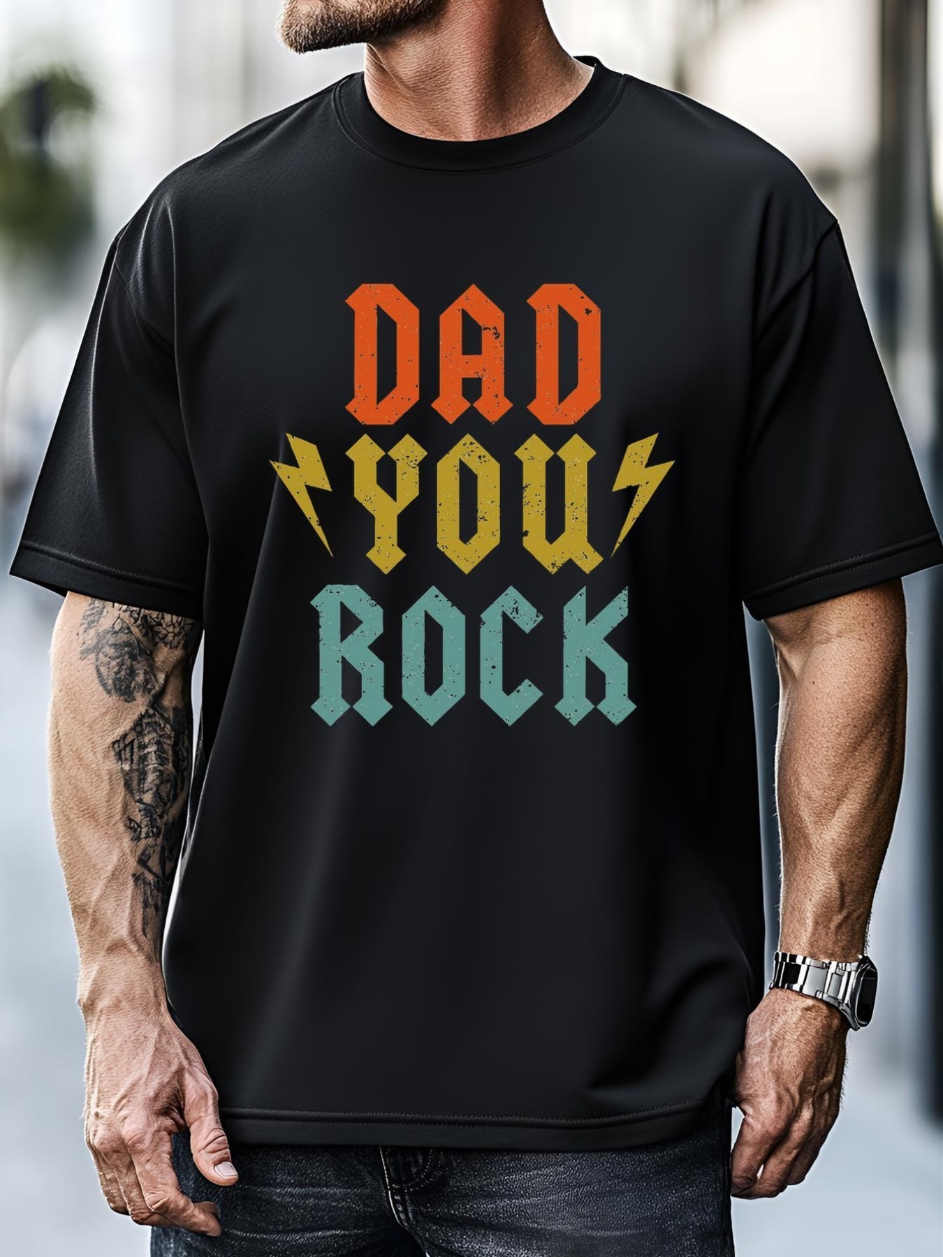 Unisex Fathers Day Funny Dad You Rock Guitar Vintage Adults T-Shirt