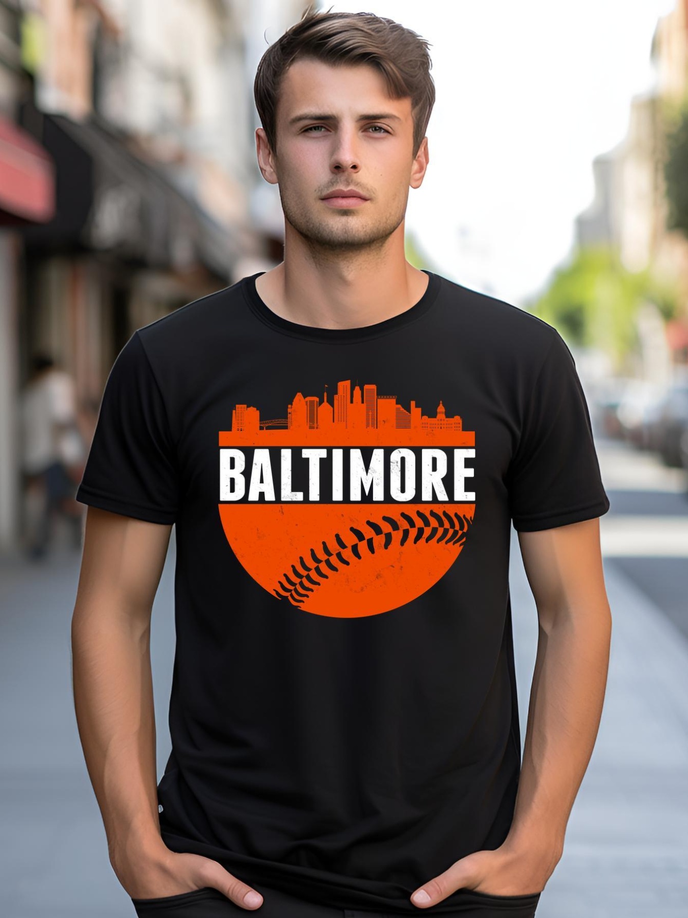 Unisex Classic Baltimore Skyline Baseball  shirt  Graphic Tee