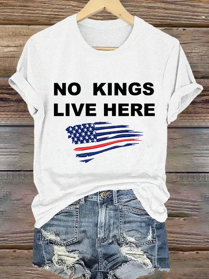 Women's No Kings Lives Here American Flag Print Graphic Tee