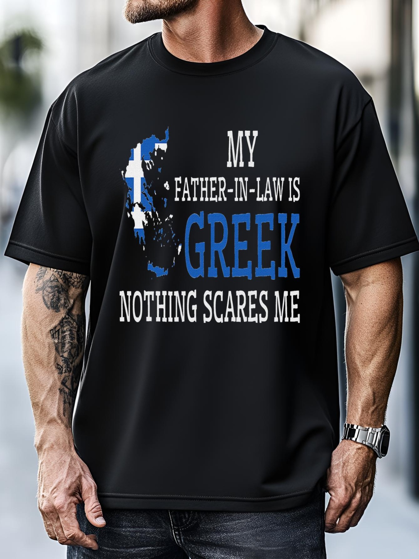 Unisex My Father In Law Is Greek Nothing Scares Me Greece Flag T-Shirt