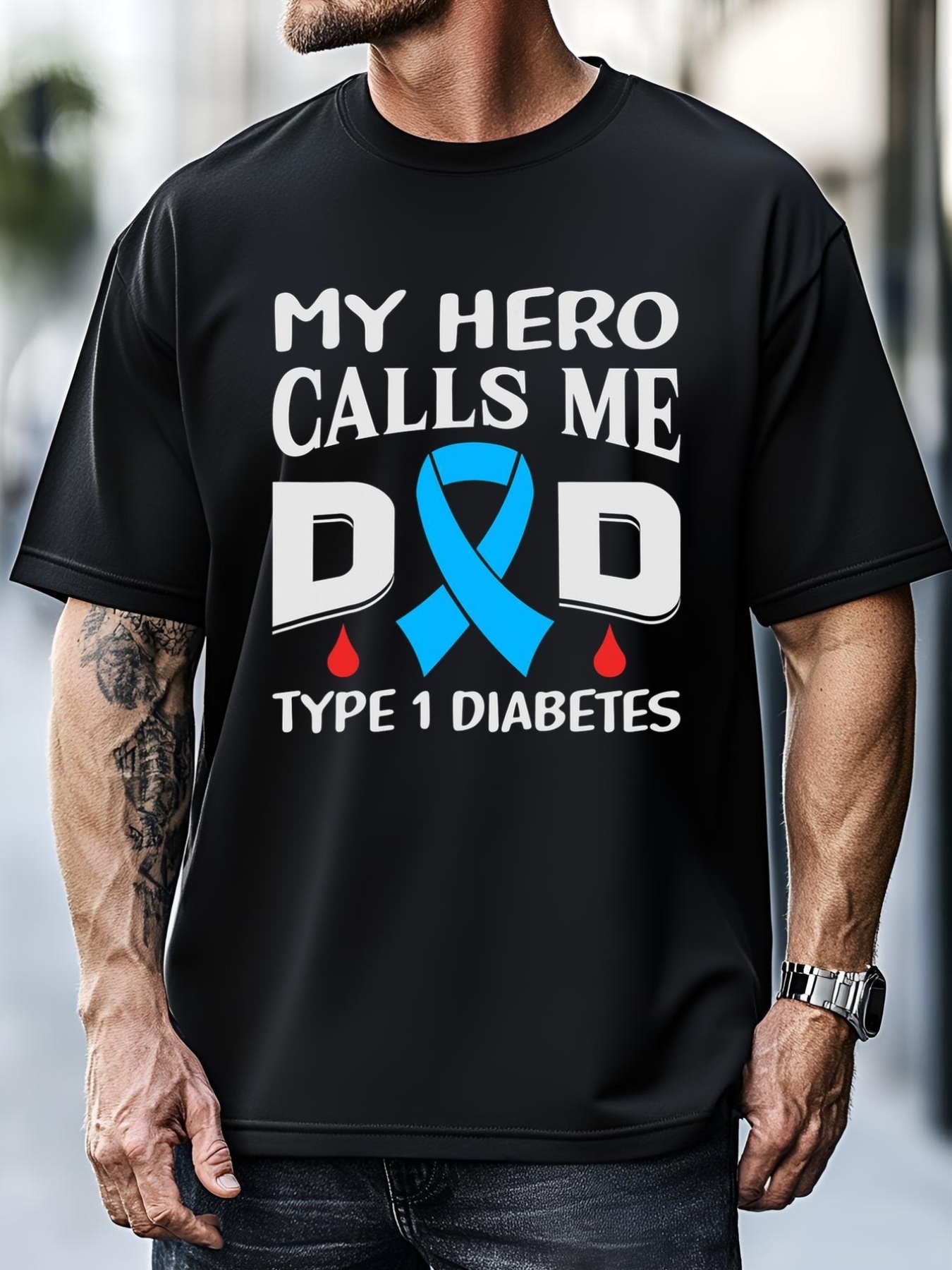 Unisex T1D Diabetic Type 1 Diabetes Awareness Father Dad T-Shirt