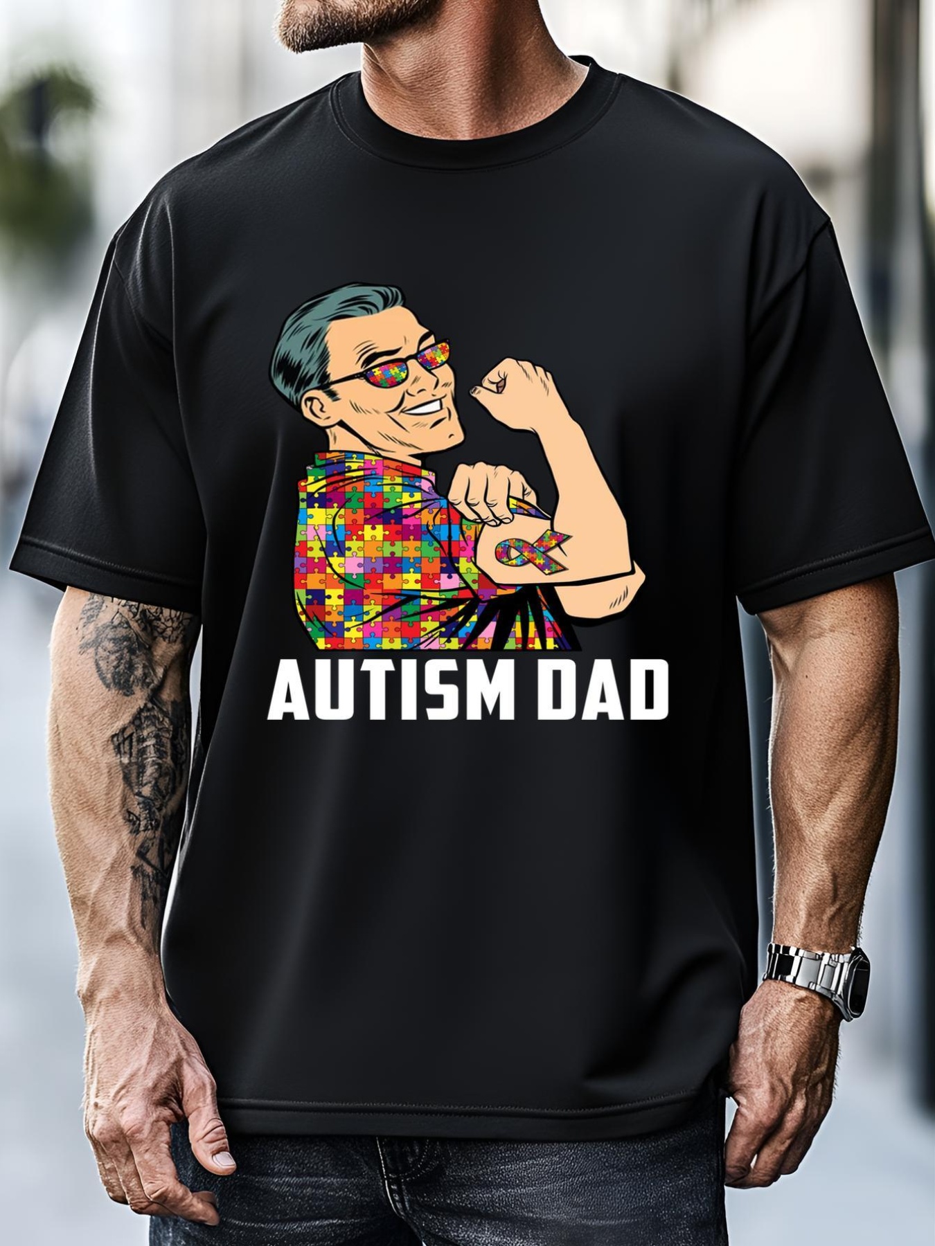 Unisex Autism Awareness Father Autistic Proud Autism Dad Funny Gift T-Shirt