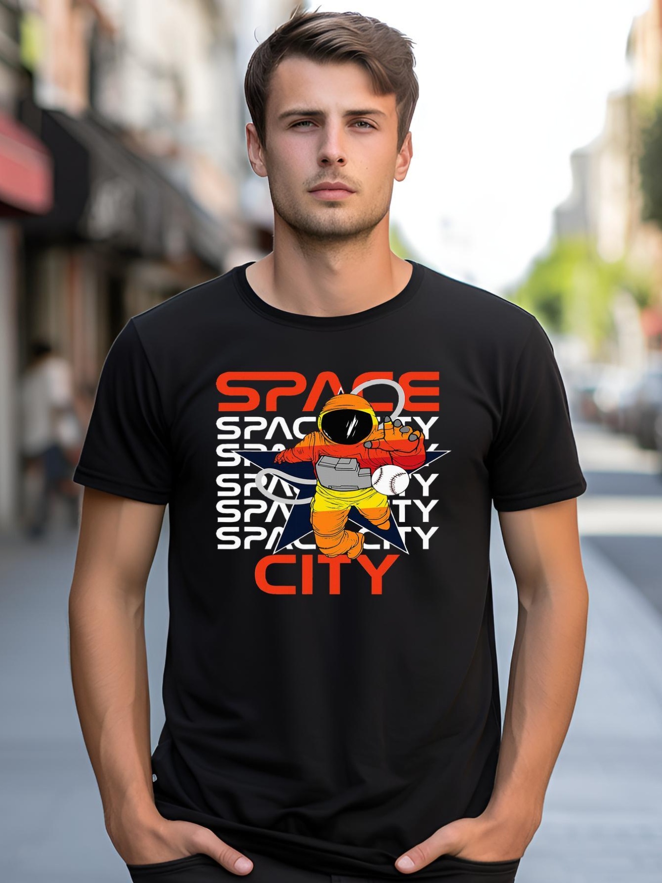 Unisex Htown Houston Space City Vintage Baseball Astronaut shirt  Graphic Tee