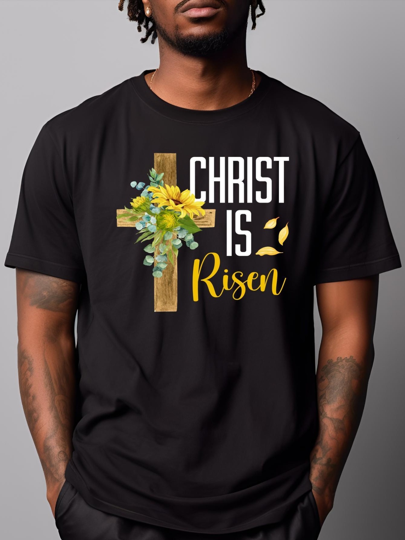 Unisex Christ Is Risen Sunflower Cross Easter T-Shirt