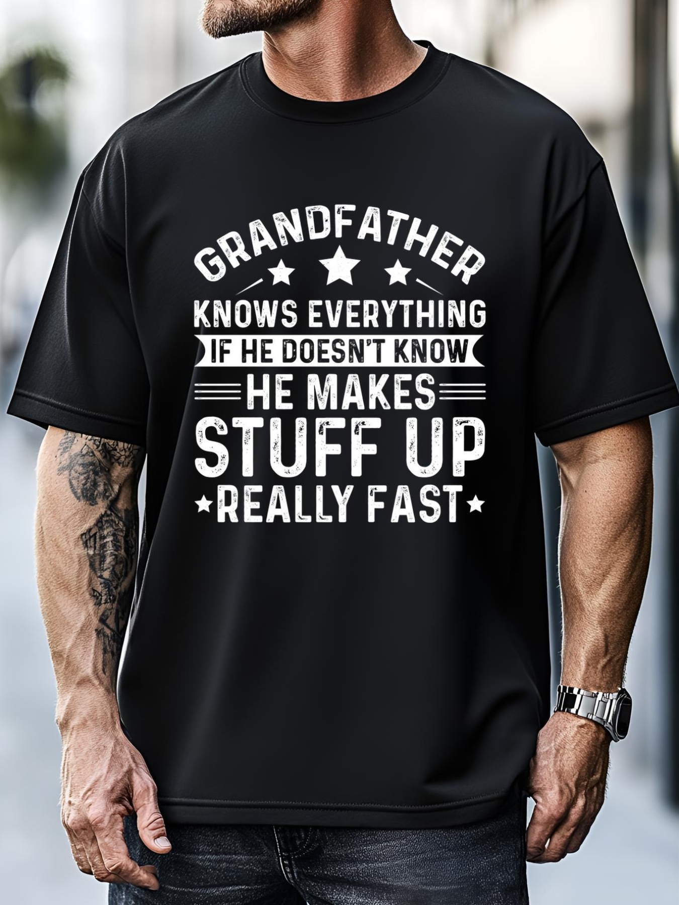 Unisex Grandfather Knows Everything Humorous Quote T-Shirt