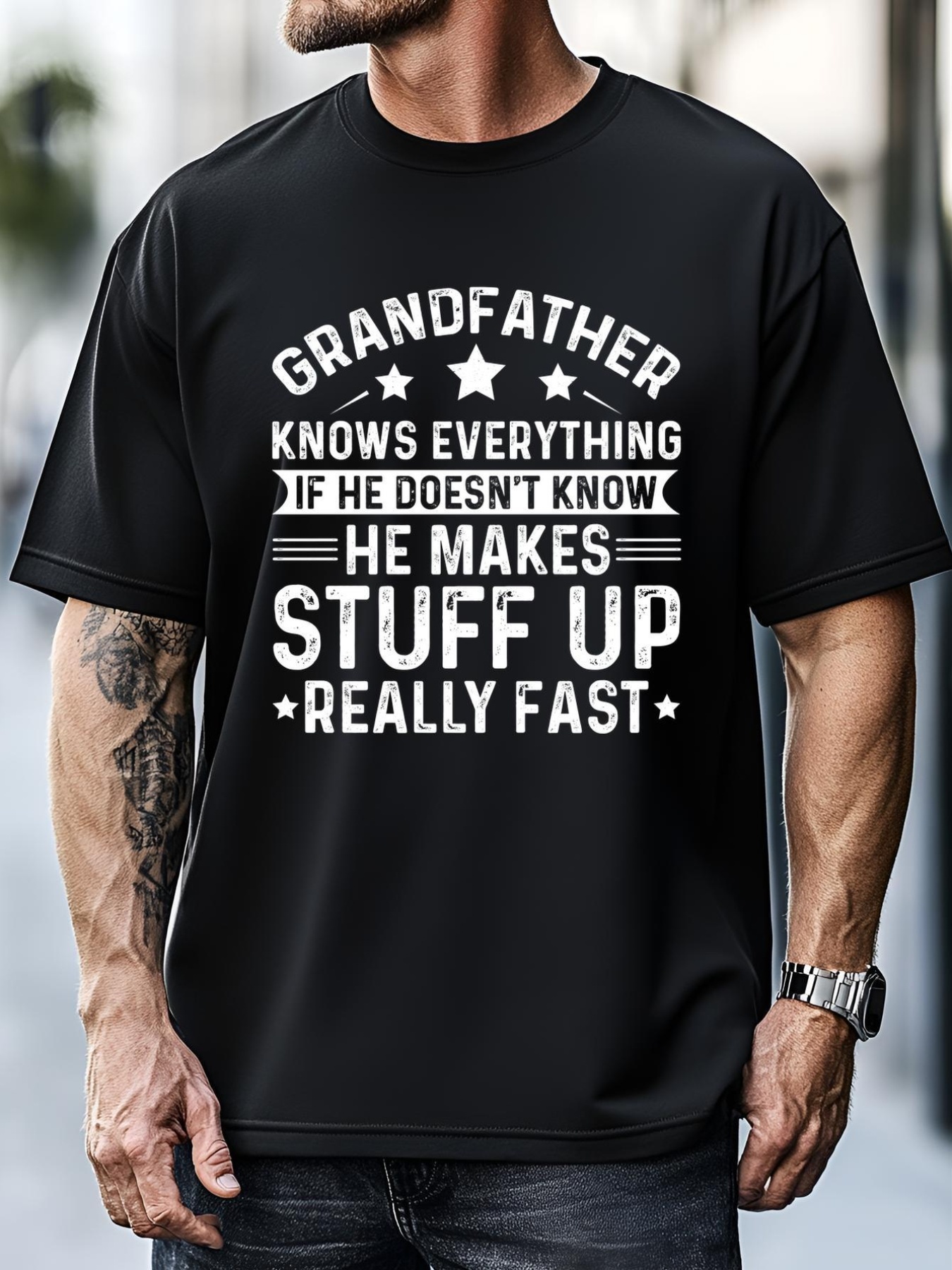 Unisex Grandfather Knows Everything Humorous Quote T-Shirt