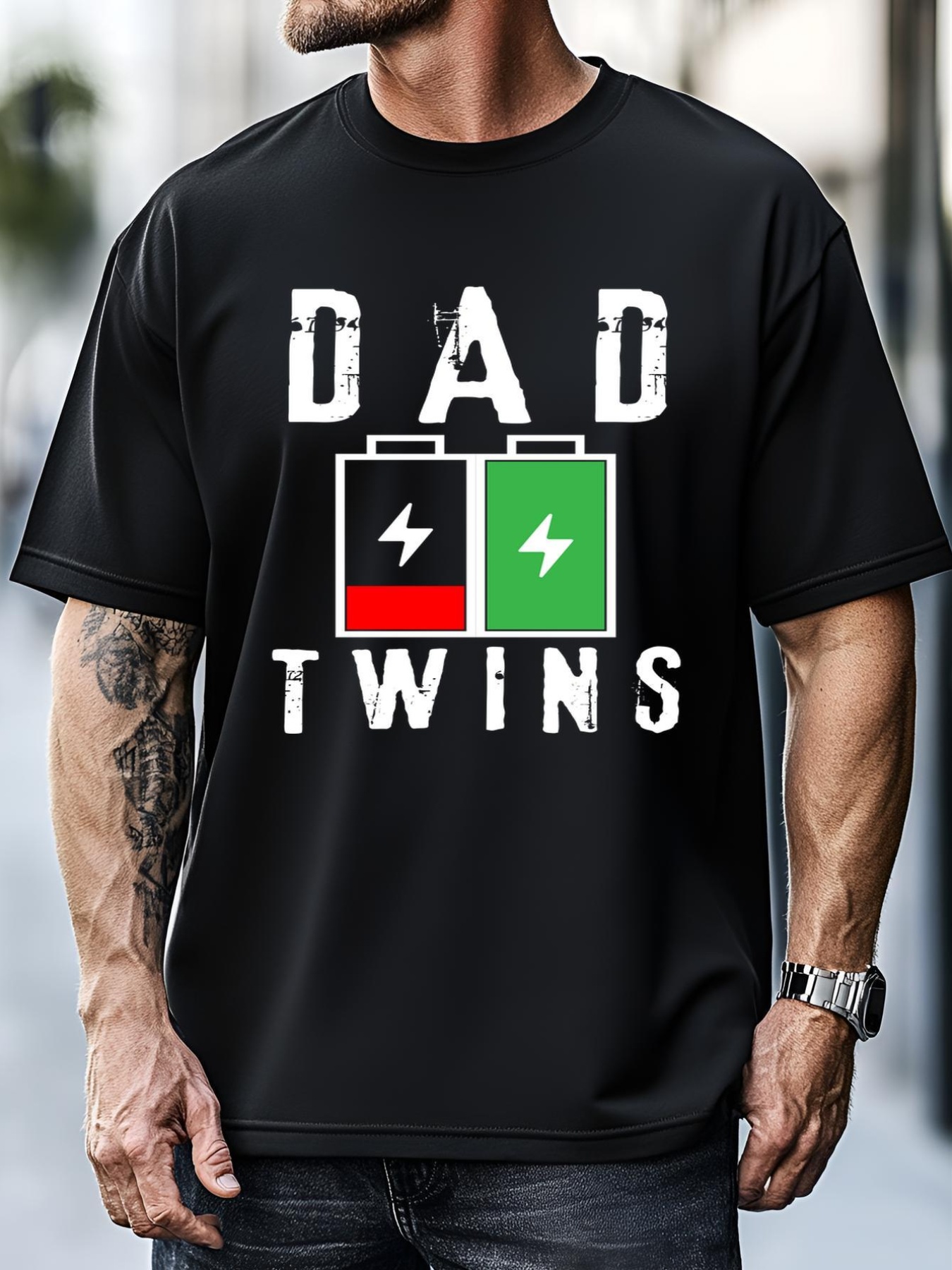 Unisex Dad Of Twins Battery Fathers Day T-Shirt