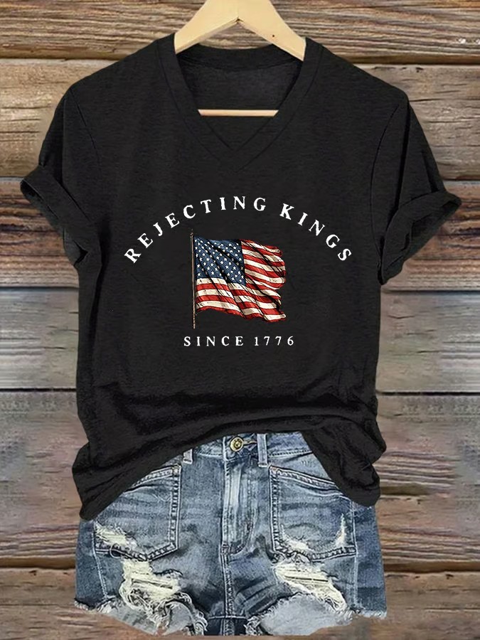Women's American Flag 4th Of July Printed Graphic Tee