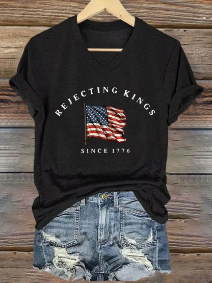 Women's American Flag 4th Of July Printed Graphic Tee