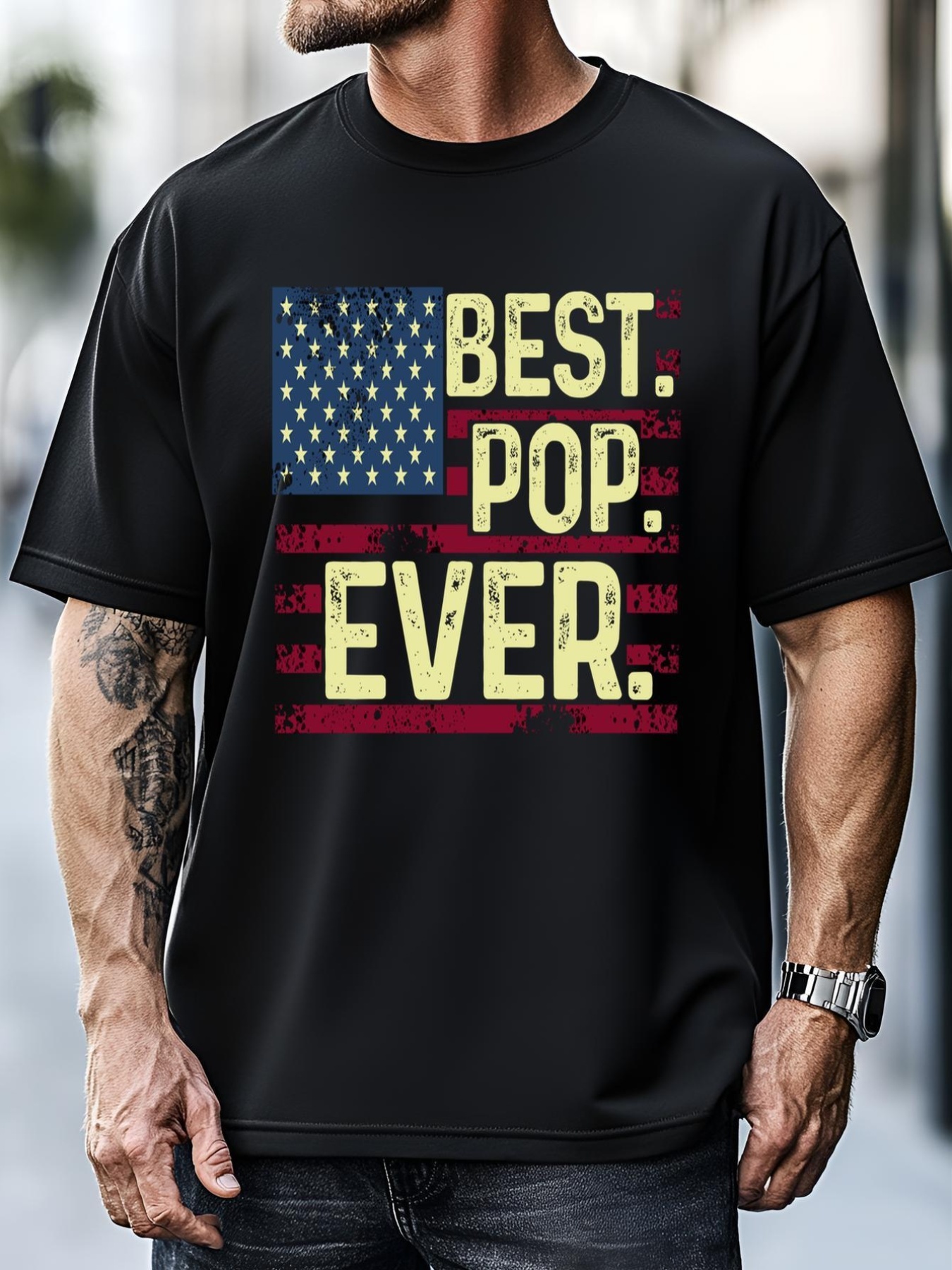 Unisex Fathers Day Best Pop Ever American Patriotic Usa Flag Cute Gift T-Shirt