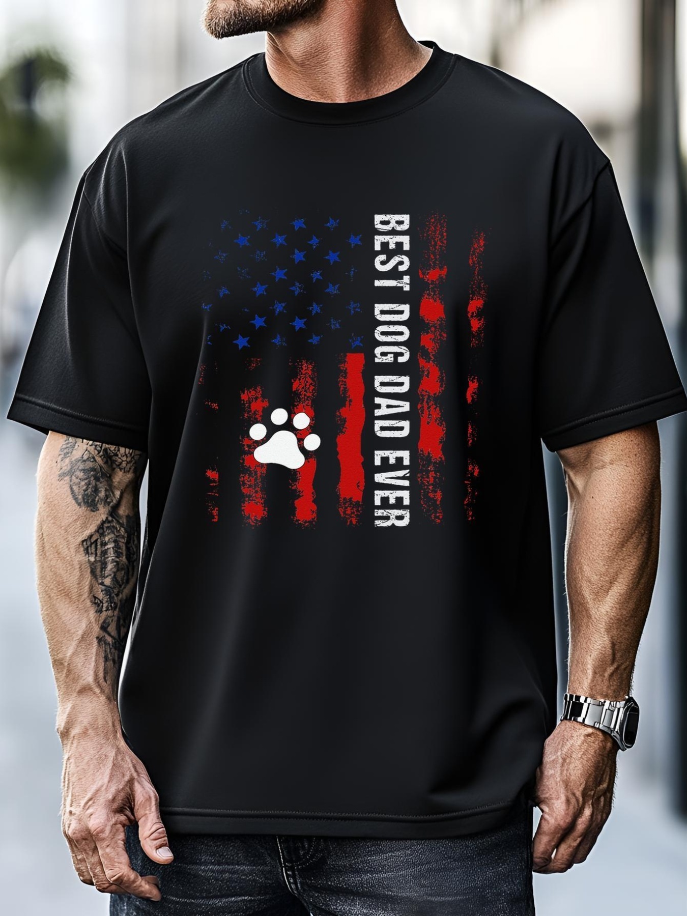 Unisex Best Dog Dad American Flag Fathers Day For Best Dog Dad Ever T-Shirt