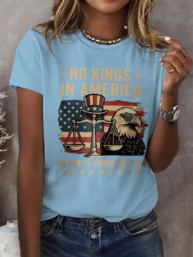 Women's Retro No Kings In America Print 4th Of July Graphic Tee