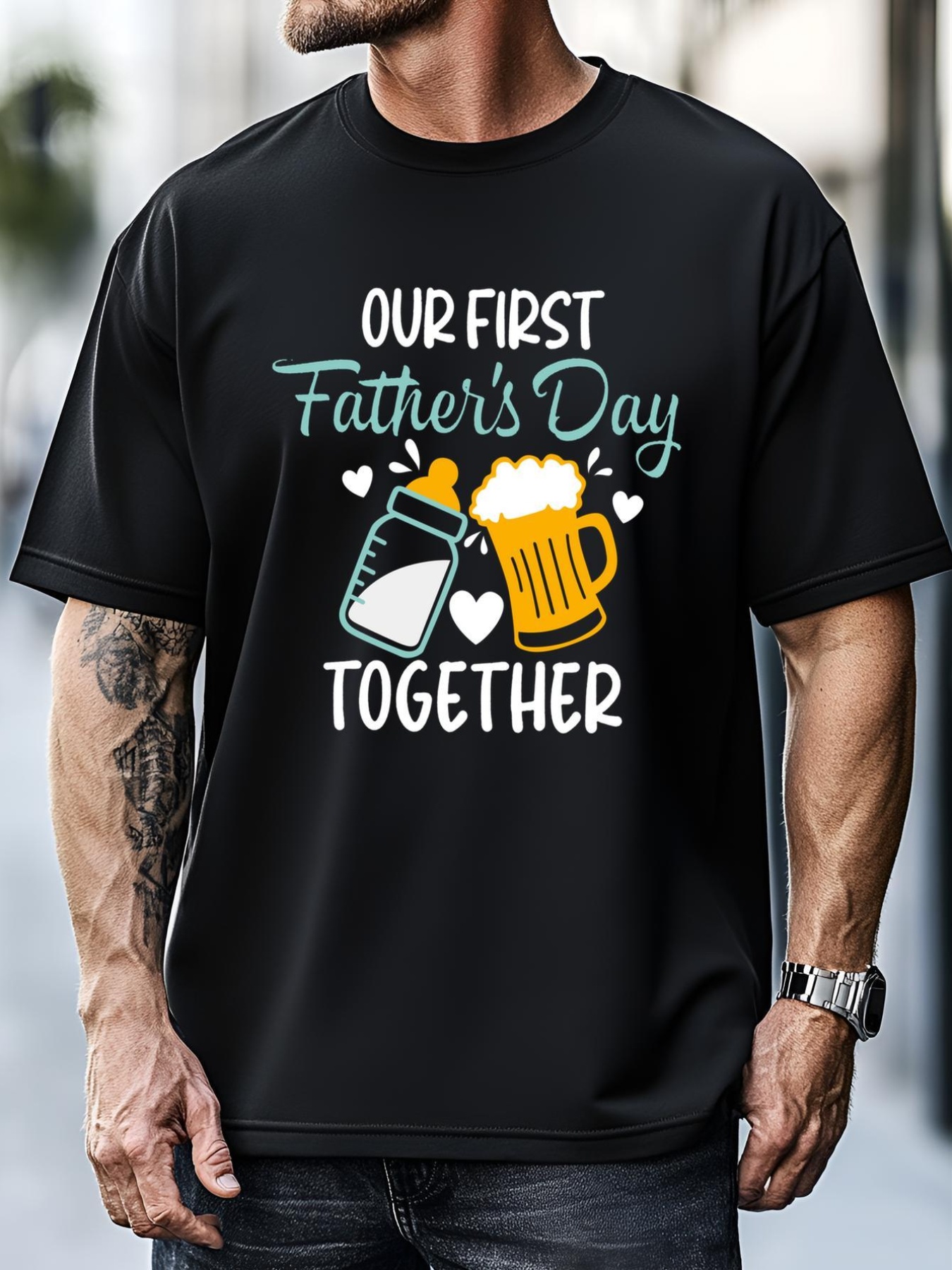 Unisex Our First Fathers Day Together Funny Father Day Funny Gift T-Shirt