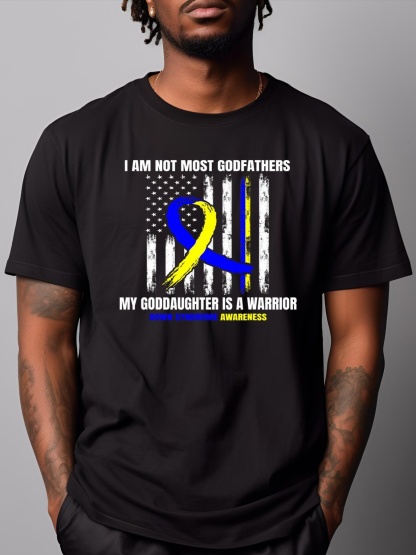 Unisex Down Syndrome Awareness Godfather Goddaughter American Flag T-Shirt