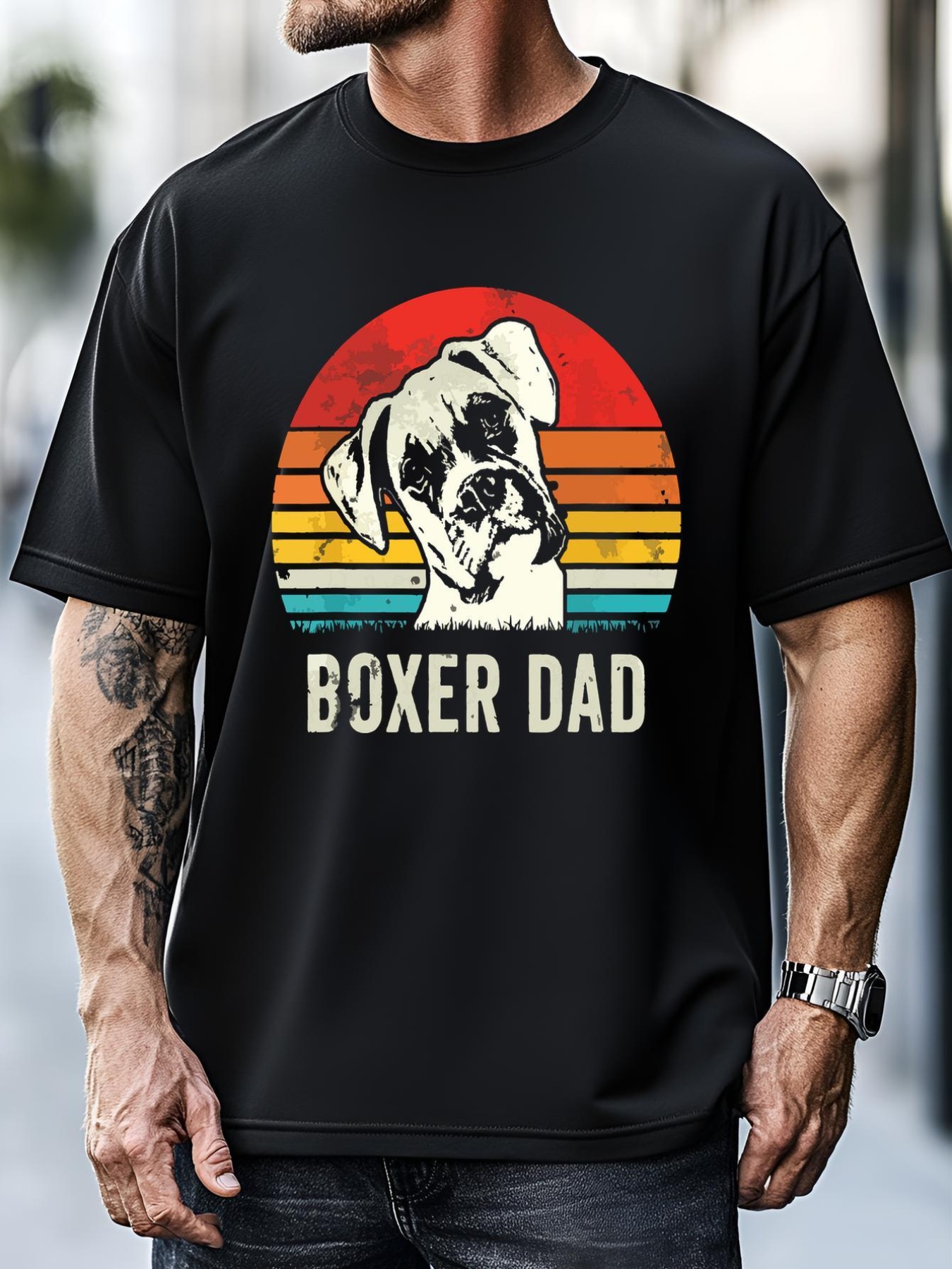 Unisex Men Vintage Boxer Dad Ever Daddy Gifts Dog Dad Father T-Shirt