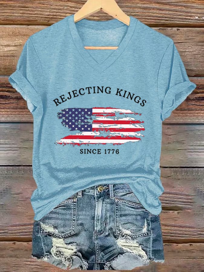 Women's Rejecting King American Flag 4th Of July Graphic Tee