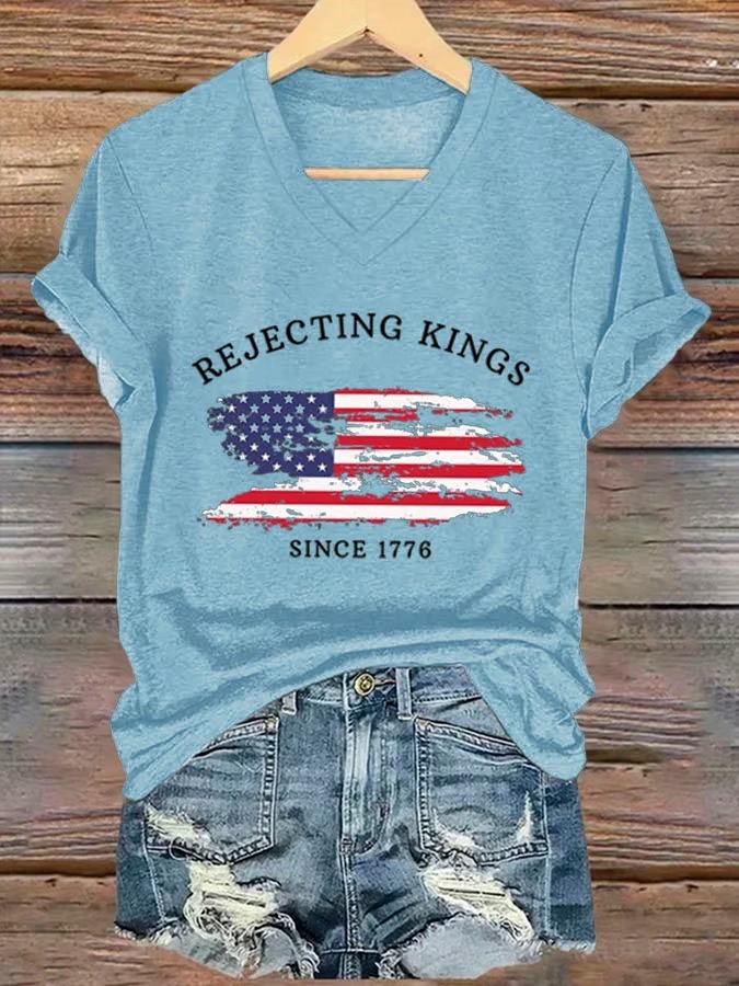 Women's Rejecting King American Flag 4th Of July Graphic Tee