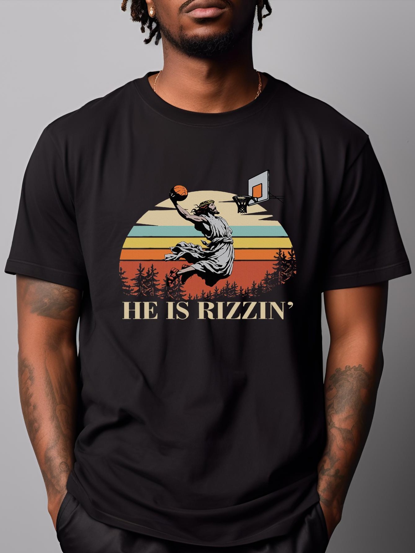 Unisex He Is Rizzin Jesus Playing Basketball Funny Easter Day T-Shirt