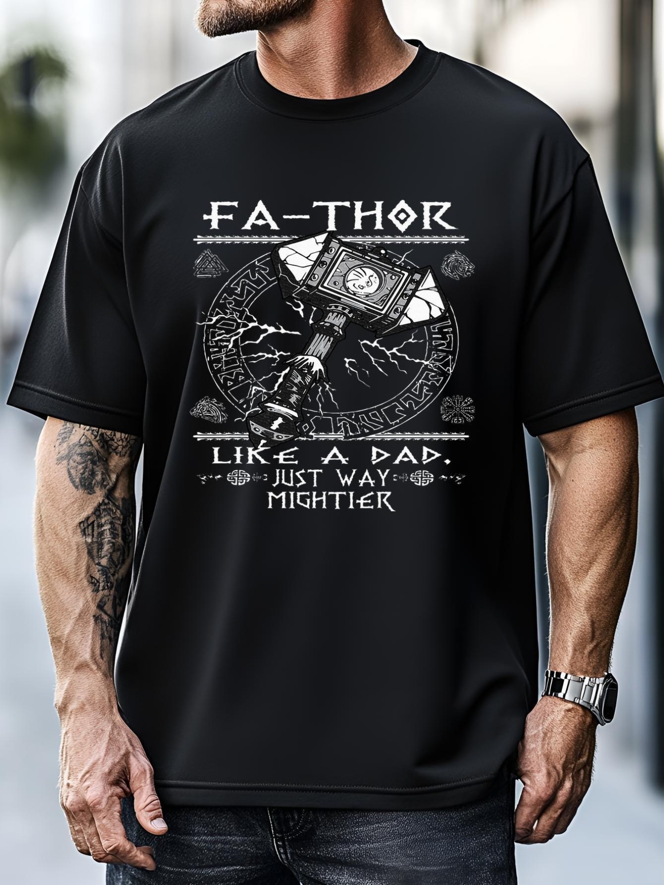 Unisex Fathor Like A Dad Just Way Mightier Fathers Day Viking T-Shirt