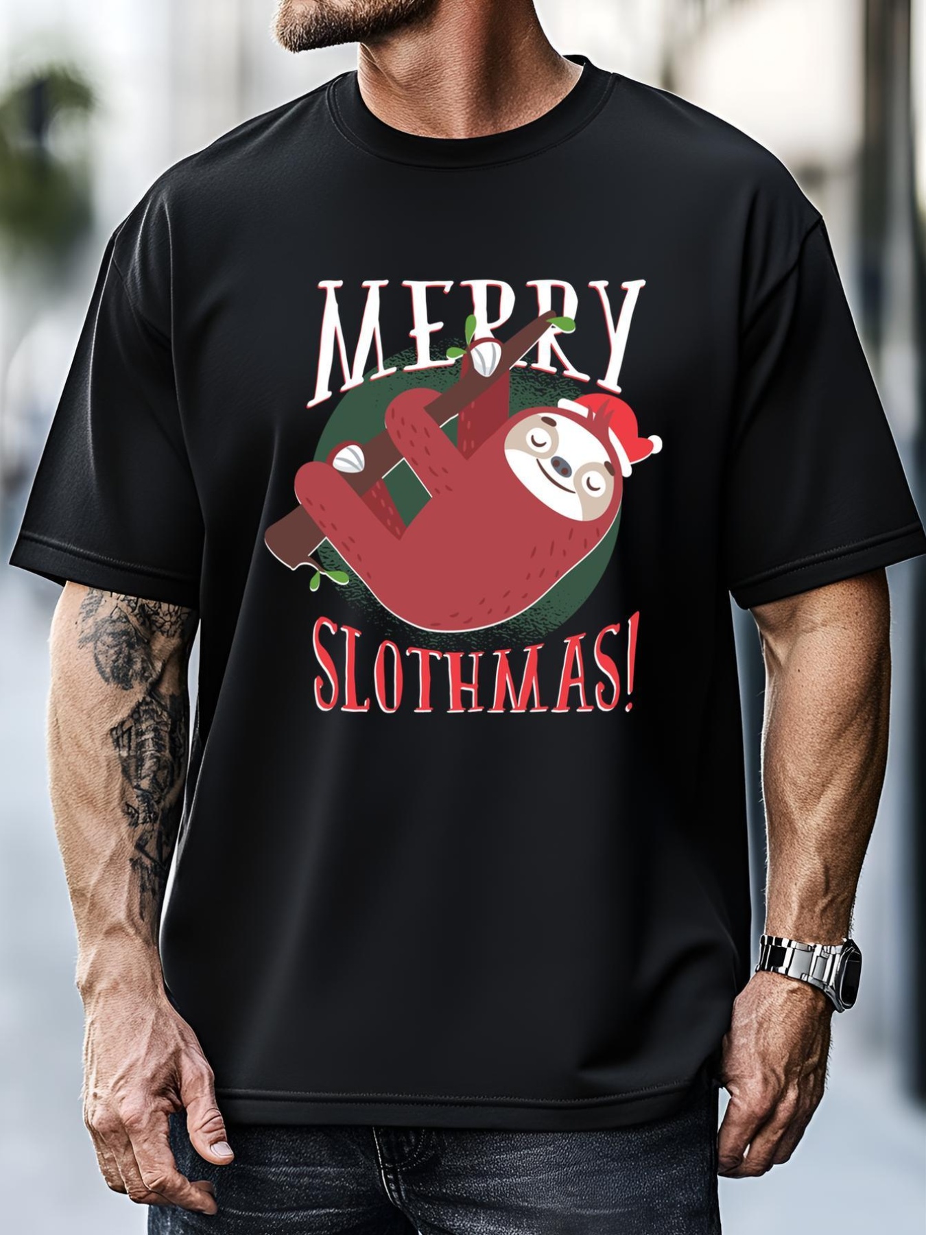 Unisex Merry Slothmas Funny Cute Sloth Father Christmas Great Gift T-Shirt