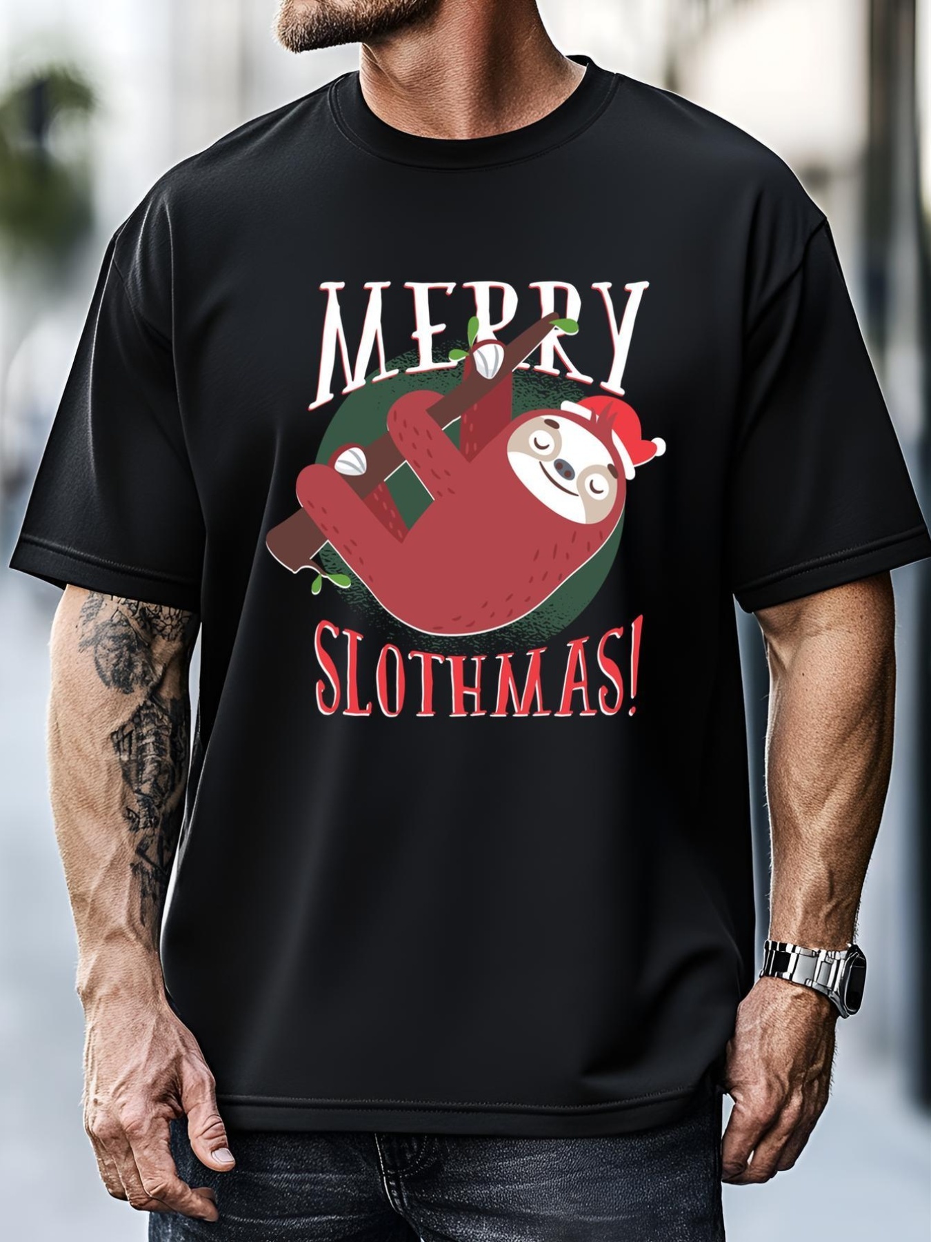 Unisex Merry Slothmas Funny Cute Sloth Father Christmas Great Gift T-Shirt
