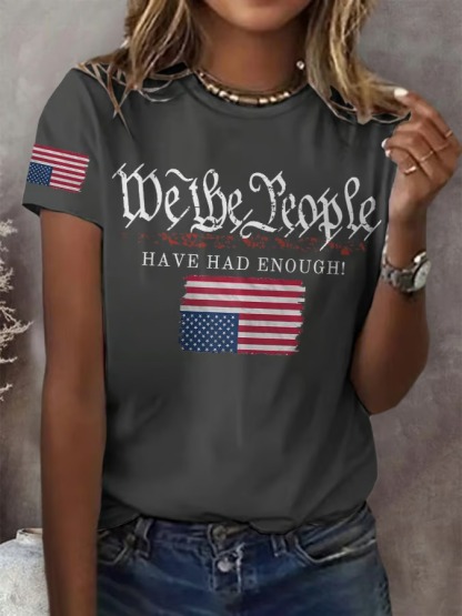 Women's Round Neck American Flag Printed Graphic Tee